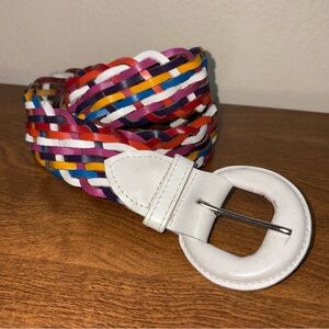 Vintage Real Leather Colorful Belt White Accents Size ML 36” long